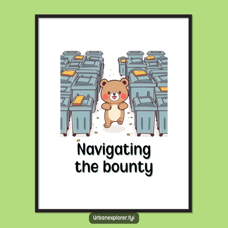 Funny Bear Dumpster Digital Art: Brave Explorer Print, Hilarious Decor