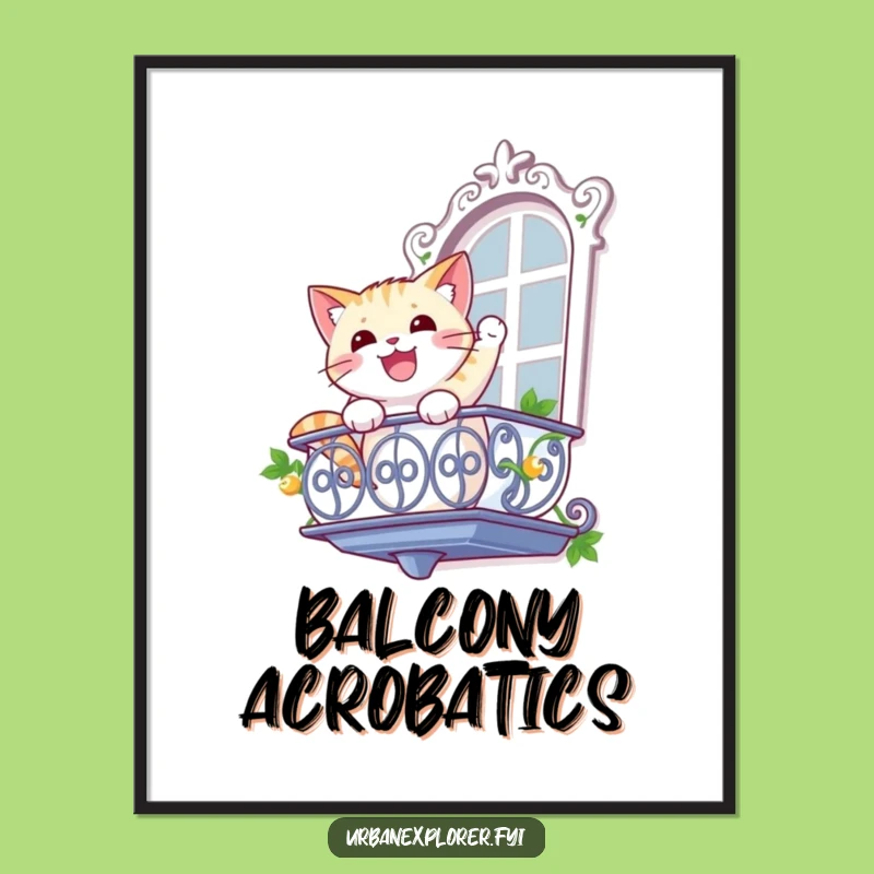 Funny Cat Rappelling Digital Art: Hilarious Feline Adventure Print for Home Decor