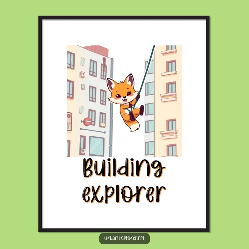 Funny Fox Rappel Art Print - Humorous Gift for Urban Decor