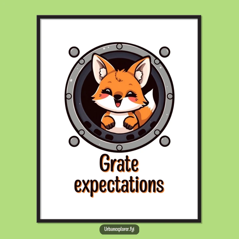 Funny Fox Sewer Grate Digital Art - Instant Hilarious Wall Decor Gift