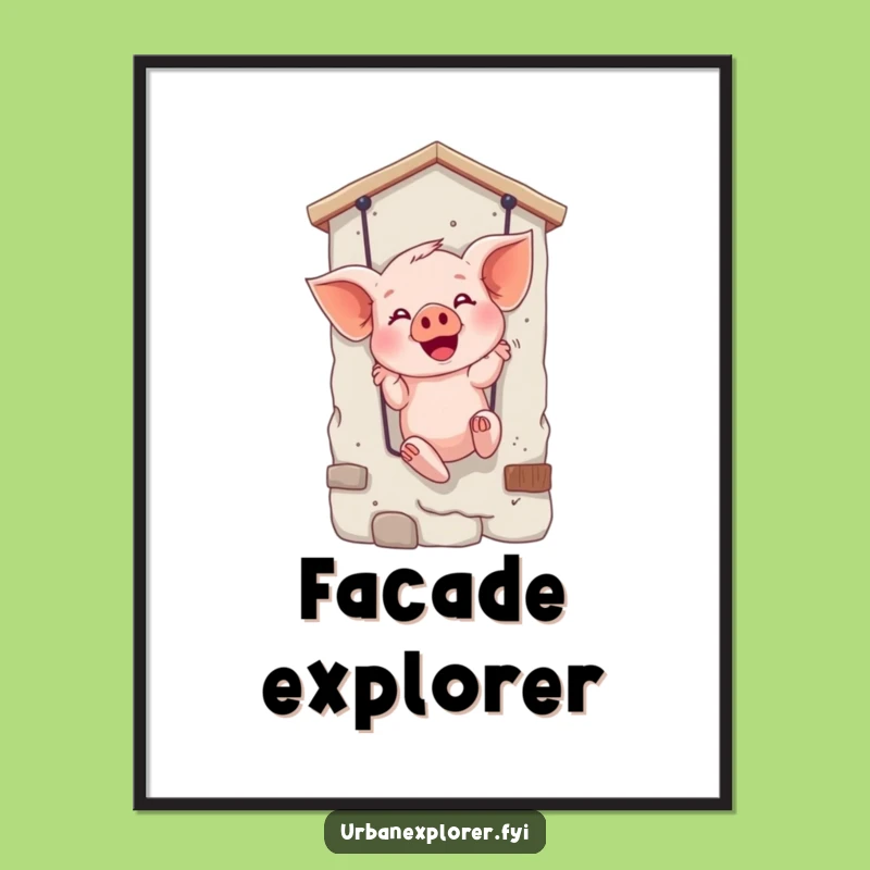 Funny Giggling Piglet Rappelling Digital Art - Instant Humorous Decor
