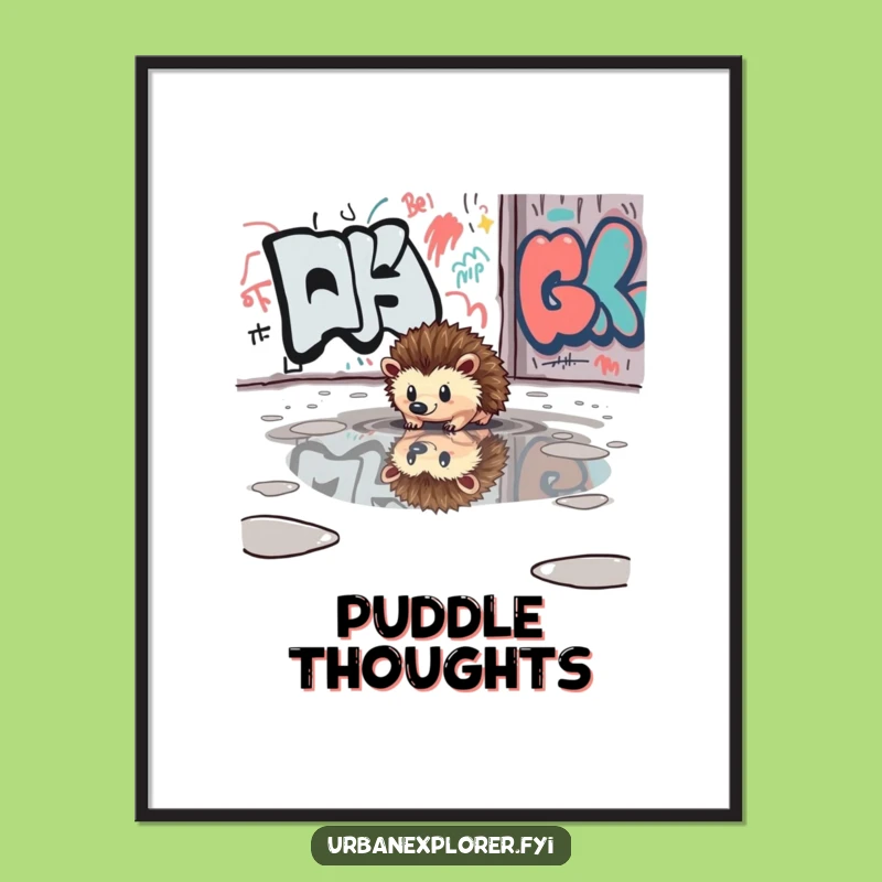 Funny Hedgehog Puddle Digital Print - Instant Urban Art, Quirky Decor, Unique Funny Gift