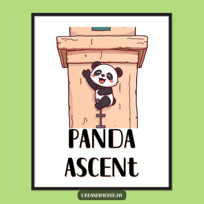 Funny Kawaii Panda Climber Digital Art - Joyful Character Printable Gift