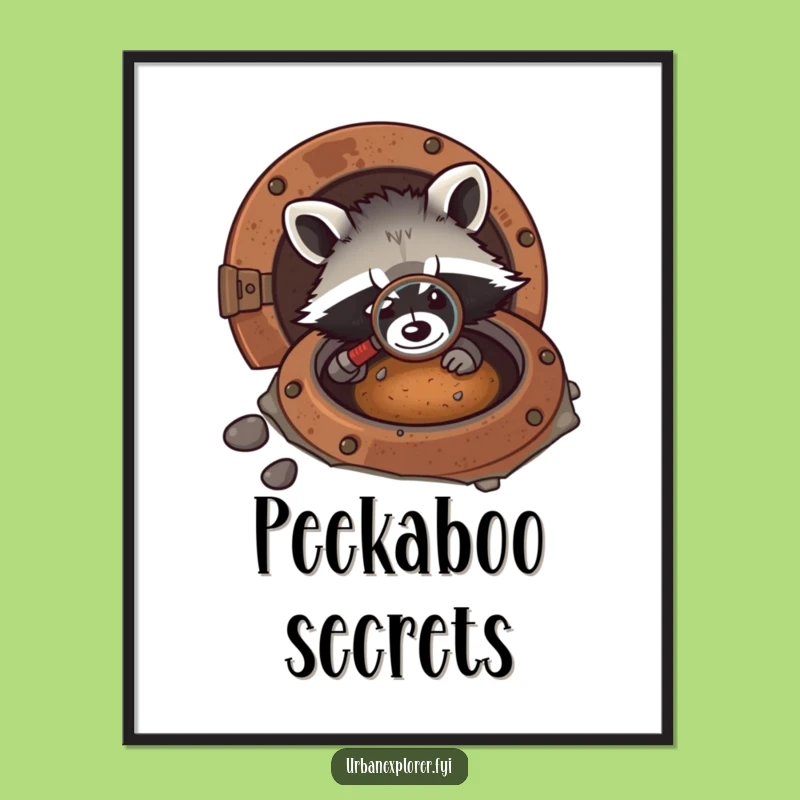 Funny Kawaii Raccoon Detective Digital Art - Cute Mystery Printable Gift