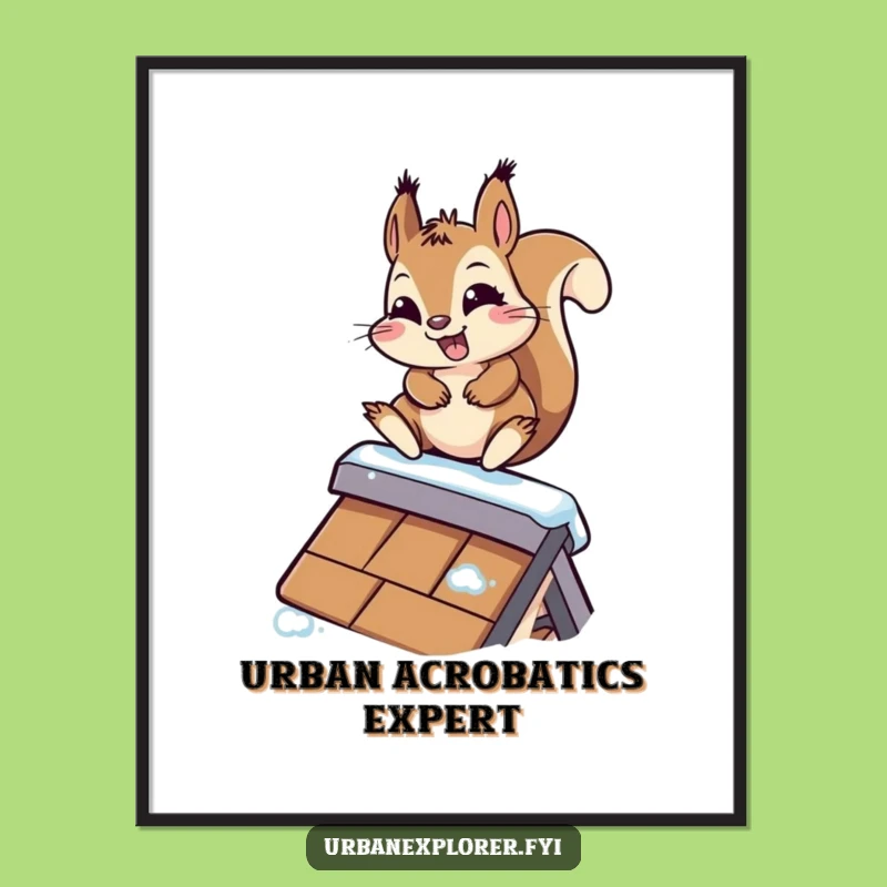Funny Kawaii Squirrel Digital Art - Hilarious Rooftop Slide Instant Download
