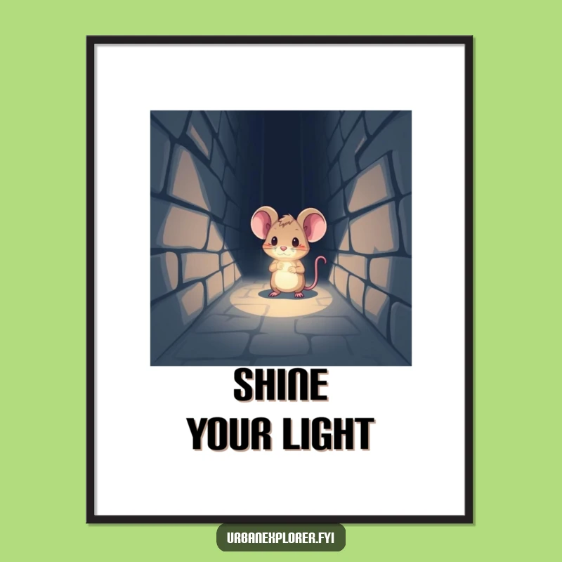 Funny Mouse Explorer Digital Art: Tiny Light's Mystery, Printable Funny Gift!