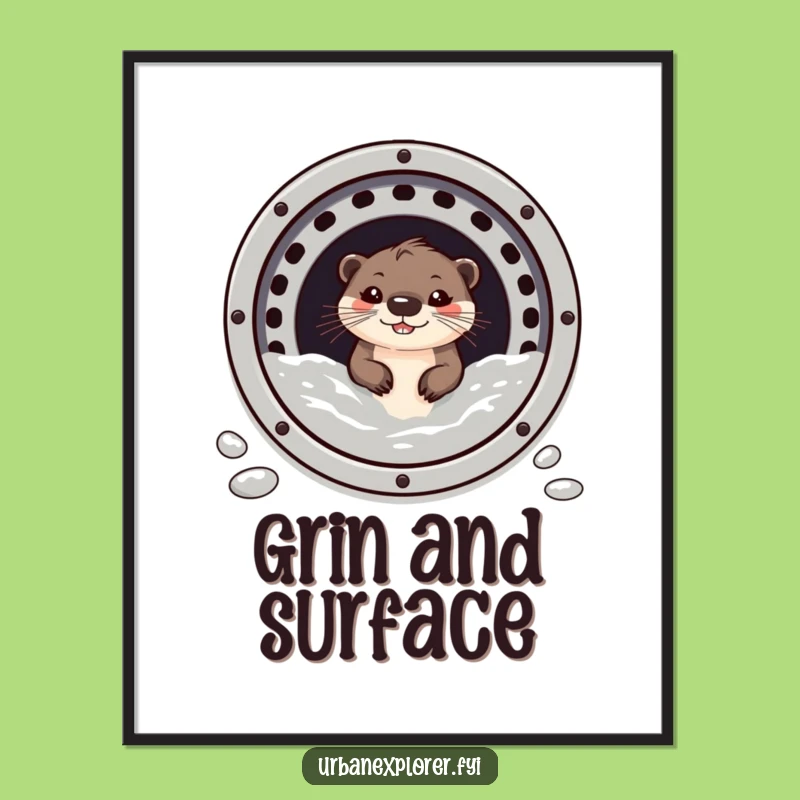 Funny Otter Sewer Digital Art: Grinning Critter Print, Hilarious Decor