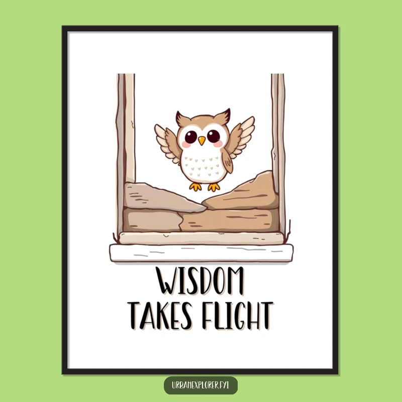 Funny Owl Digital Art: Joyful Landing Print for Whimsical Decor