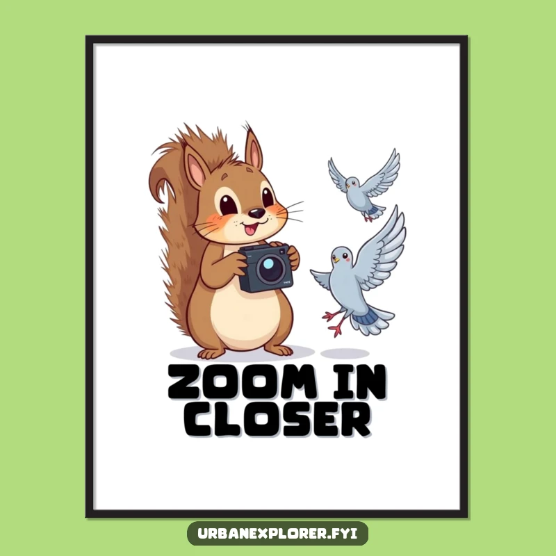 Funny Squirrel Photography Digital Art: Hilarious Pigeon Capture Print