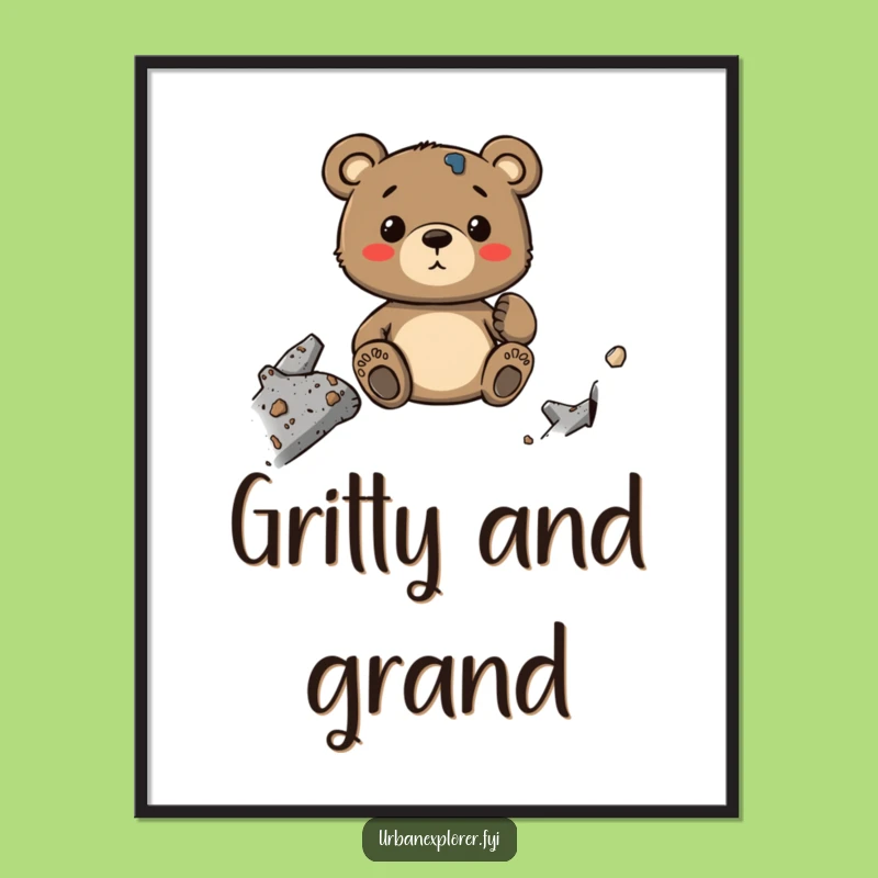 Funny Bear Digital Print: Industrial Decay Textures, a Unique Humor Gift