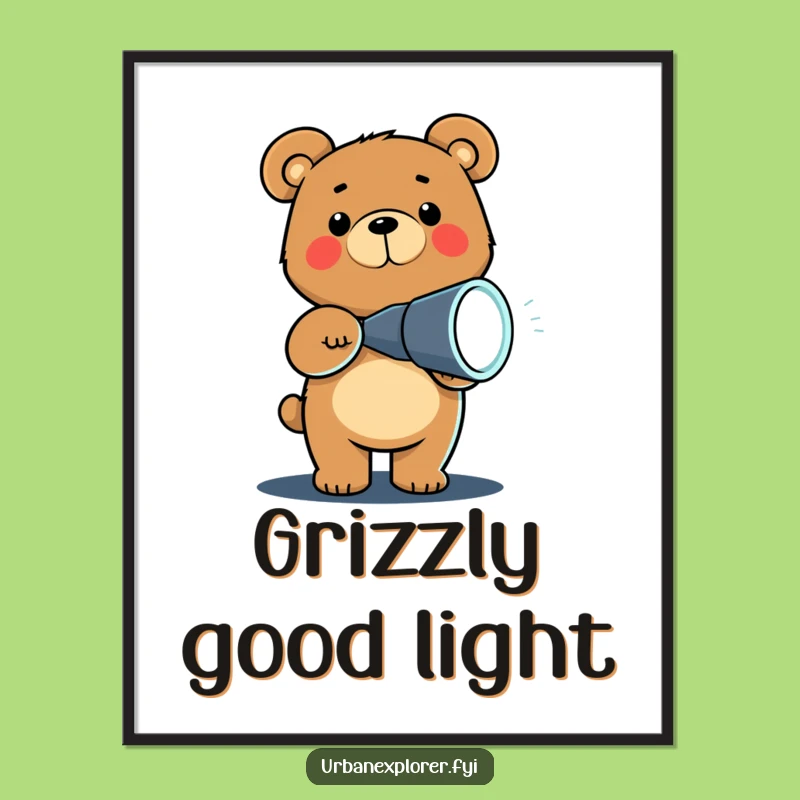 Funny Chibi Bear Flashlight Digital Print: Instant Whimsy for Your Digital Space!
