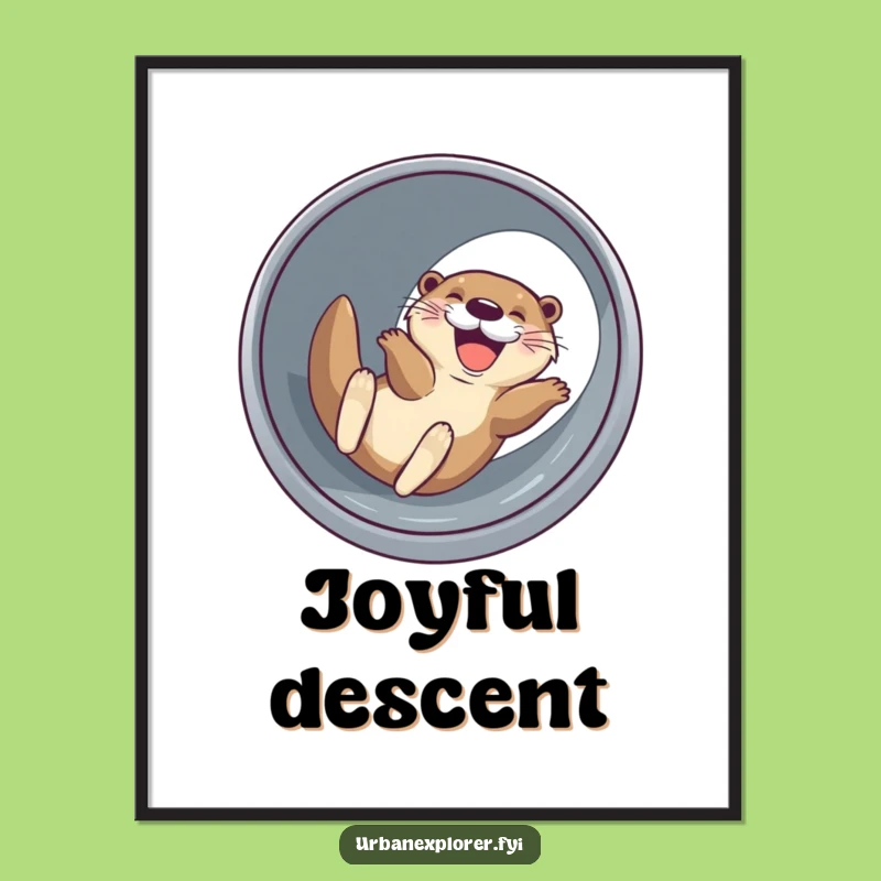 Funny Otter Drainage Pipe Digital Print: Joyful Sliding Art!