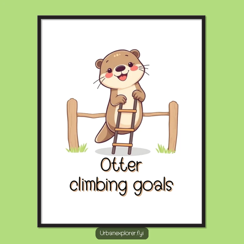 Funny Otter Climbing Fence Digital Art - Hilarious Animal Print for Instant Decor