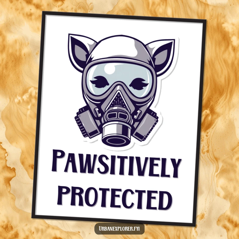 Funny gas mask digital print, cute animal ears, stylized art, modern wall decor, instant download gift.