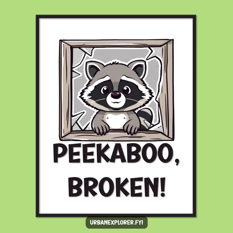 Funny Raccoon Window Peek Digital Print: Instant Cartoon Wall Art Download