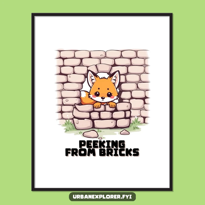 Funny Kawaii Fox Digital Art: Adorable Brick Scene, Instant Cute Decor Gift