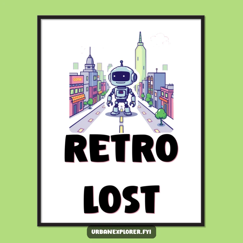 Funny Pixel Robot City Digital Print: Instant Retro Gaming Art