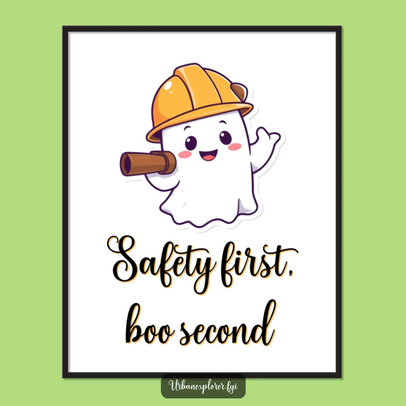 Funny Ghost Hard Hat Explorer Digital Print: Instant Whimsical Wall Art