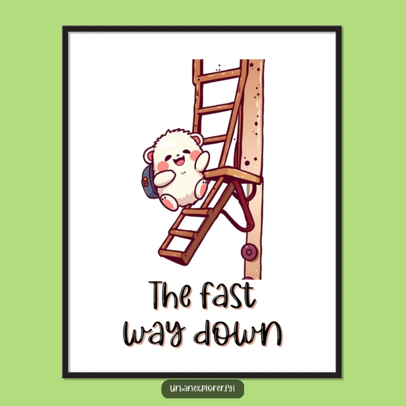 Funny Creature Fire Escape Digital Print - Instant Joyful Art, Whimsical Decor, Unique Funny Gift