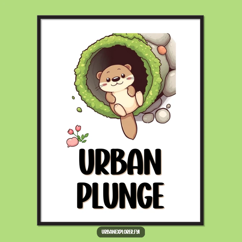 Funny Otter Drainpipe Digital Art: Whimsical Character Print for Instant Cheer Gift