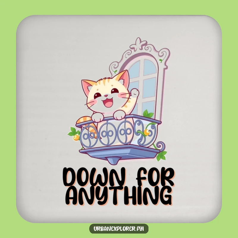 Funny Cat Rappelling Drink Coaster: Protect Surfaces with Hilarious Feline Art