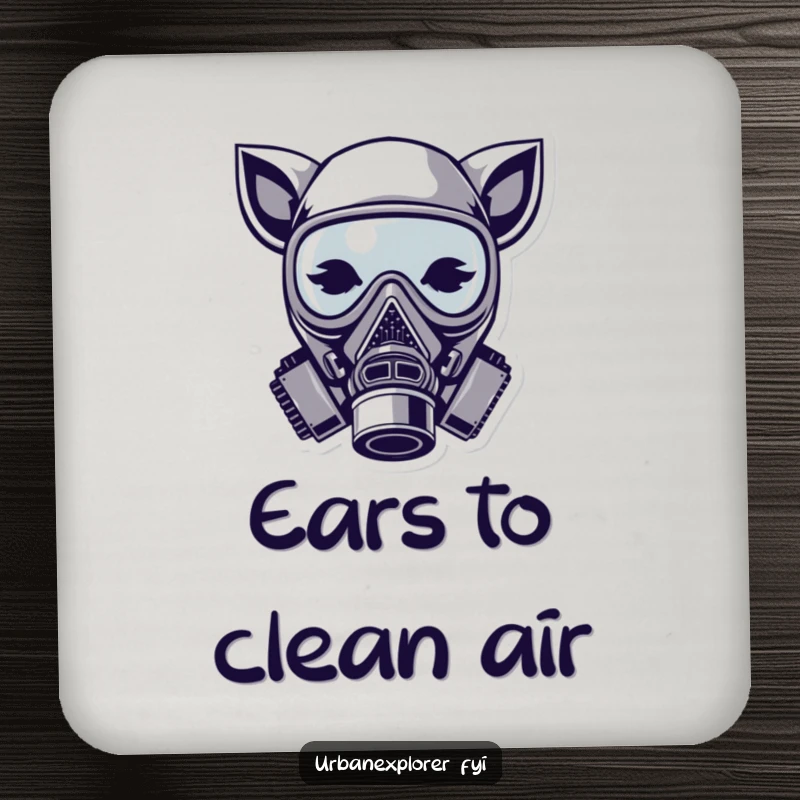 Funny gas mask coasters, cute animal ears, stylized set, humorous table protection, gift for home decorator.