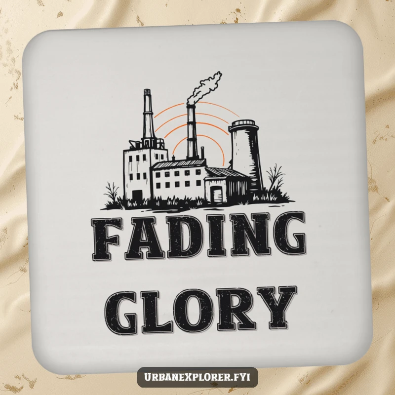 Funny factory coasters, abandoned sunset art, sketchy outline, humorous table protection, gift for art lover.