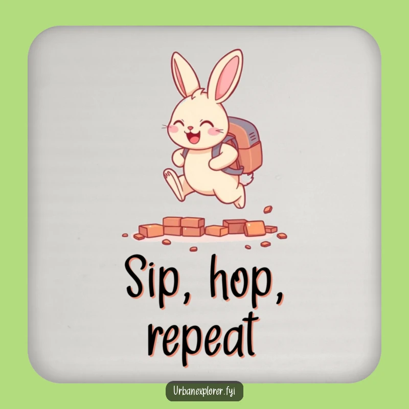 Funny Bunny Backpack Coaster Set: Leaping Over Bricks Gift!