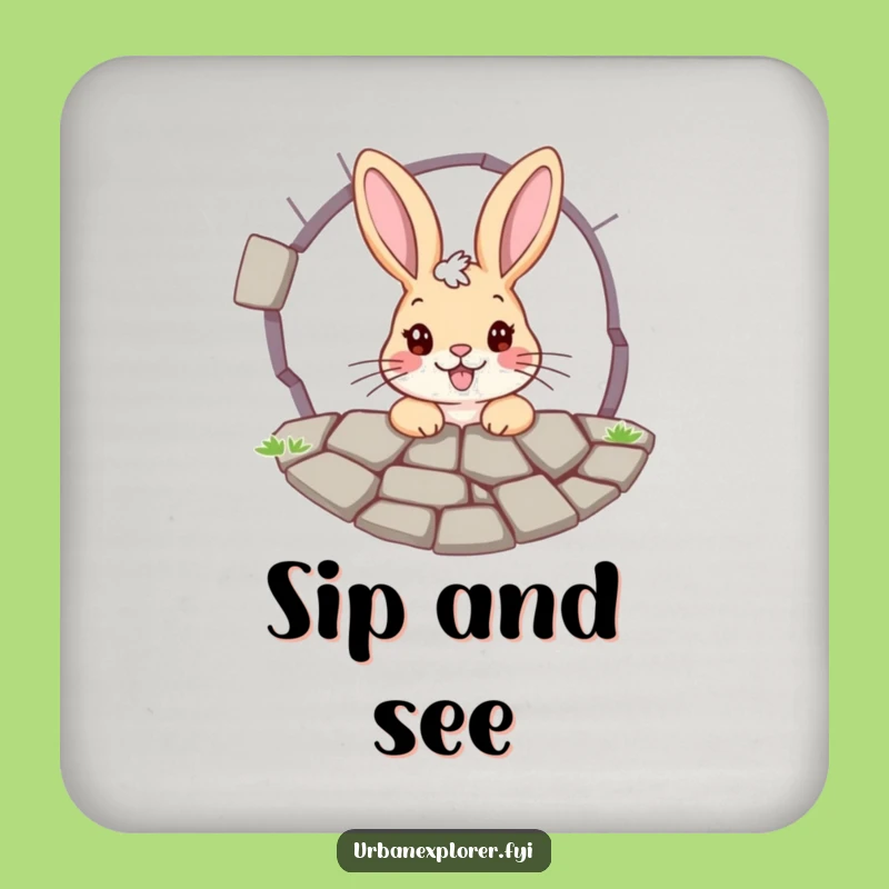 Funny Bunny Pavement Grate Drink Coaster - Protect Surfaces with Quirky Charm