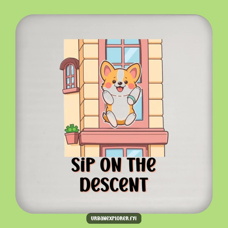 Funny Corgi Rappelling Coaster: Enthusiastic Descent Surface Protection