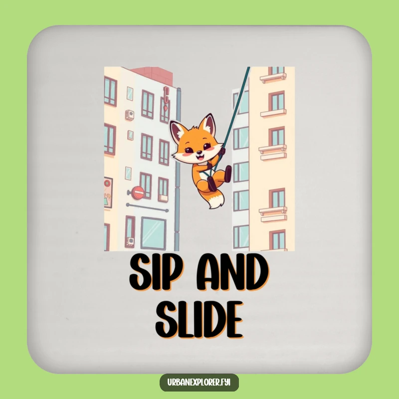 Funny Fox Rappel Coasters - Humorous Gift for Urban Tables