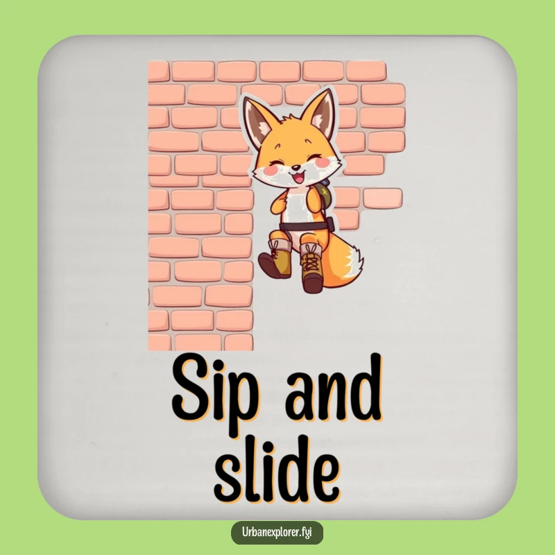 Funny Fox Rappelling Drink Coaster - Protect Surfaces with Adventurous Flair