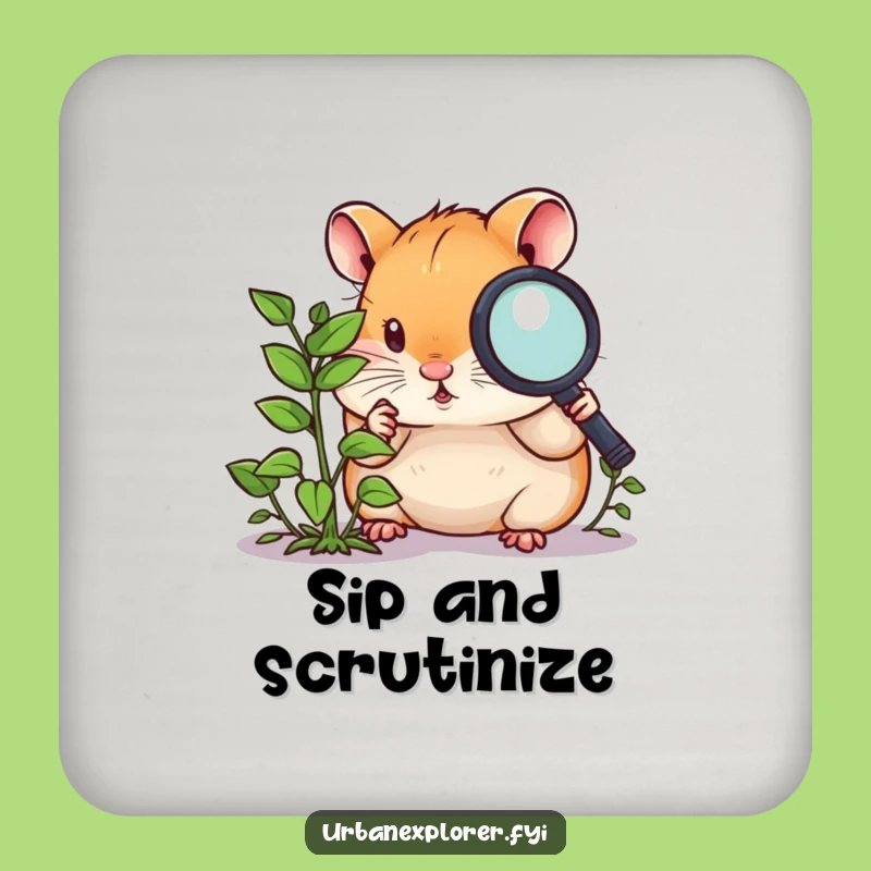 Funny Hamster Magnifying Glass Coaster: Curious Weed Examiner's Surface Saver