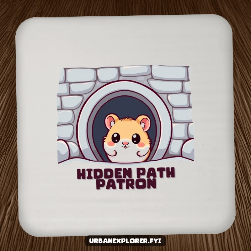 Funny Kawaii Hamster Coaster: A wide-eyed kawaii hamster discovers a hidden subway entrance, humorously protecting your surfaces.