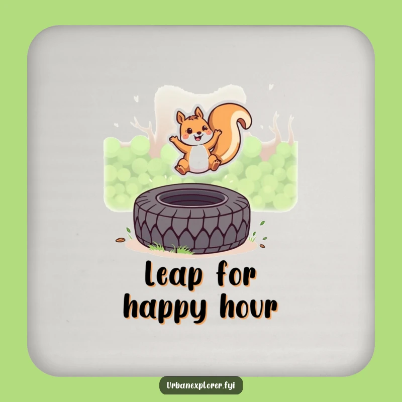 Funny Kawaii Squirrel Coaster Set: Energetic Tire Leap Drink Coasters, Perfect Funny Gift