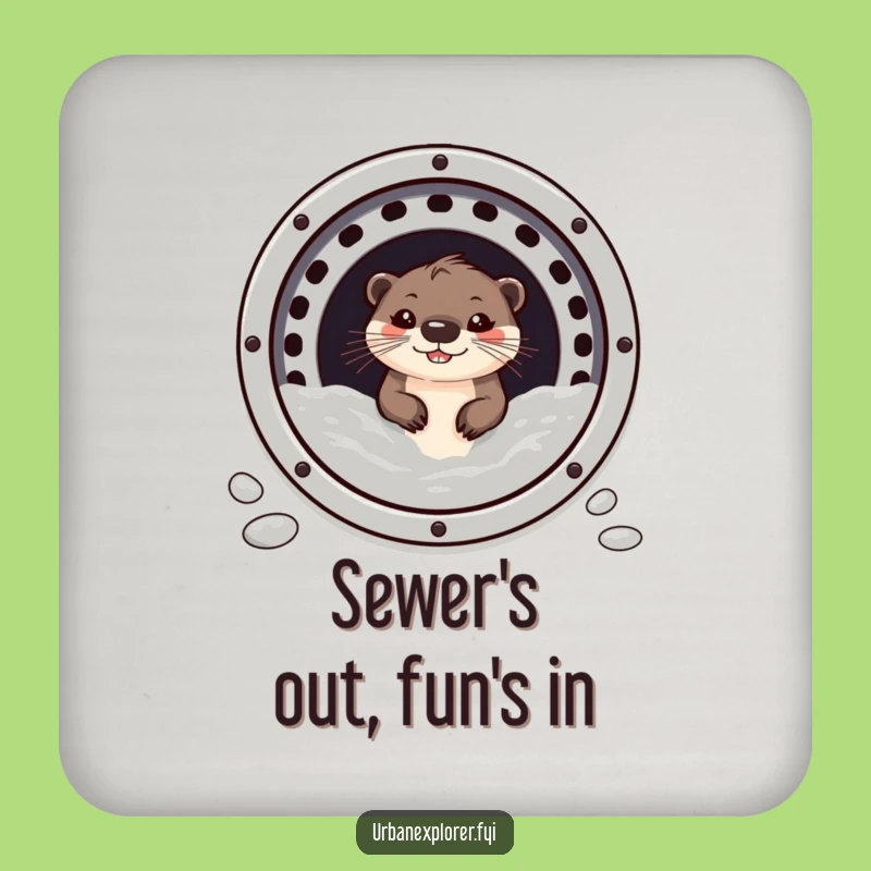 Funny Otter Coasters (Set of 4): Grinning Sewer Art, Gift Idea