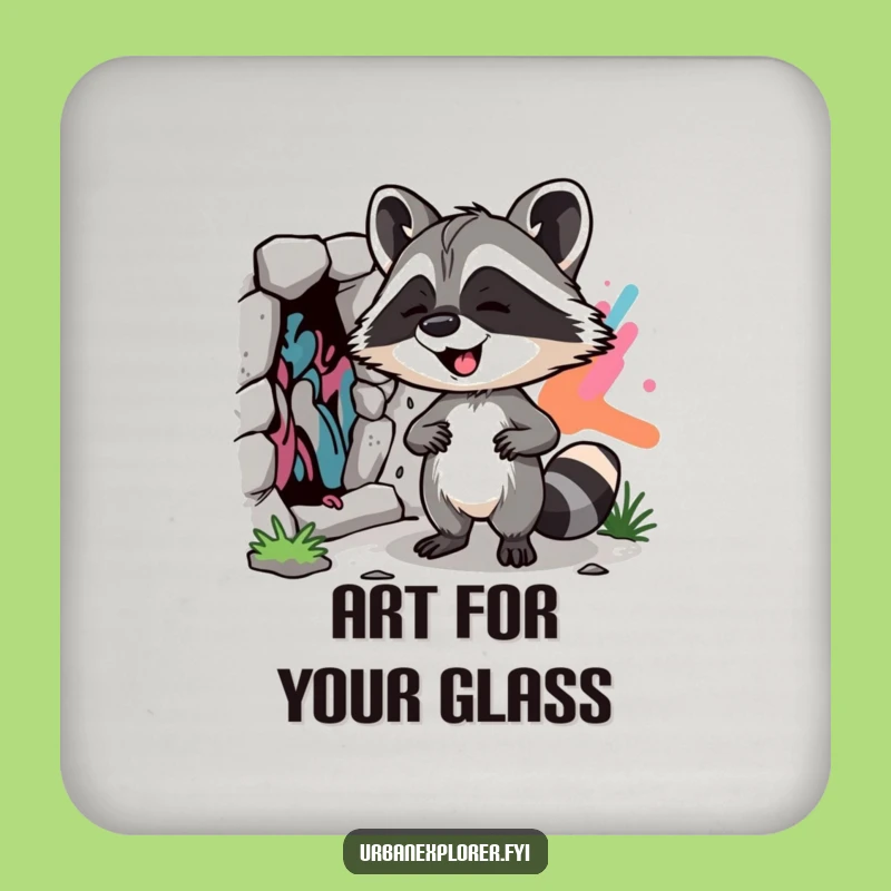 Funny Raccoon Street Art Coasters: Protect surfaces with a cheeky discoverer, ideal funny gift