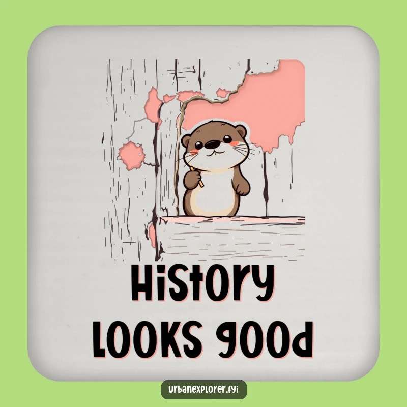 Funny Otter Drink Coaster: Vintage Peeling Paint Protection, a Quirky Gift