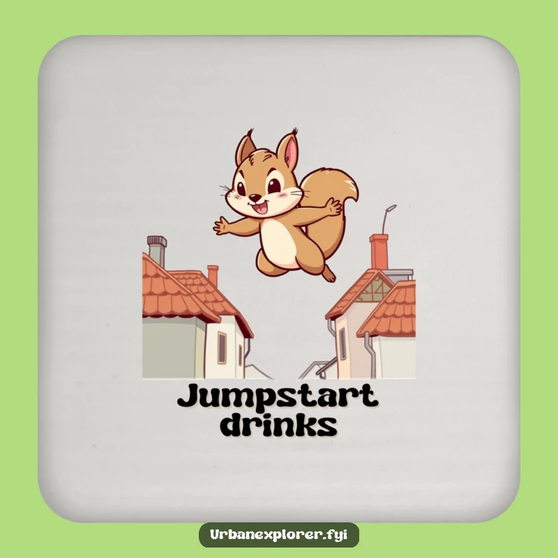 Funny Squirrel Rooftop Coasters - Humorous Gift for Ambitious Tables