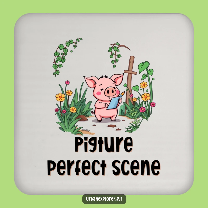 Funny Pig Drink Coaster: Garden Protection, a Quirky Humor Gift