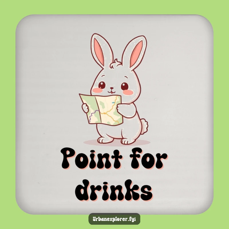 Funny Kawaii Rabbit Map Coaster Set: Adventure Protection, Travel Barware Gift