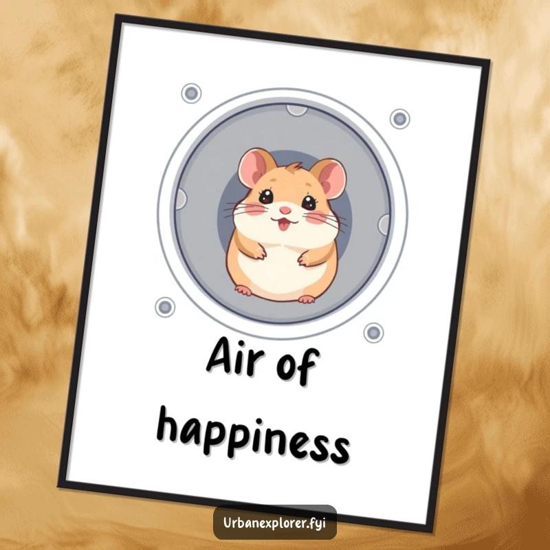 Funny, cheerful hamster peeking out from a ventilation shaft, as wall art.