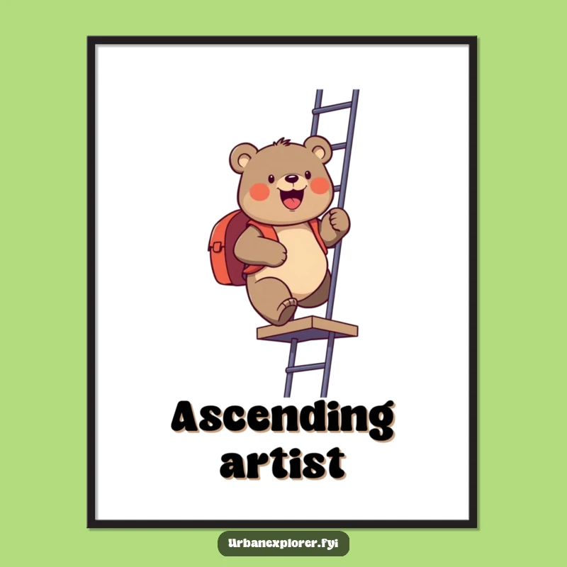 Funny Bear Fire Escape Poster - Hilarious Urban Adventure Art Print