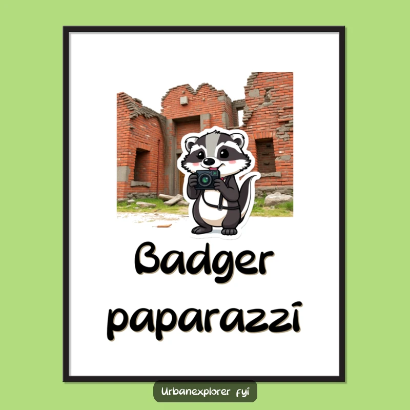 Funny Badger Urban Photo Poster - Hilarious Crumbling Building Art