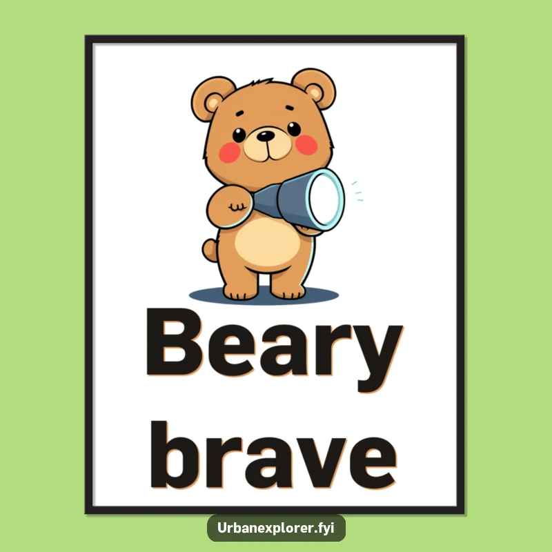 Funny Chibi Bear Flashlight Poster: Add Whimsy to Your Walls with Humor!