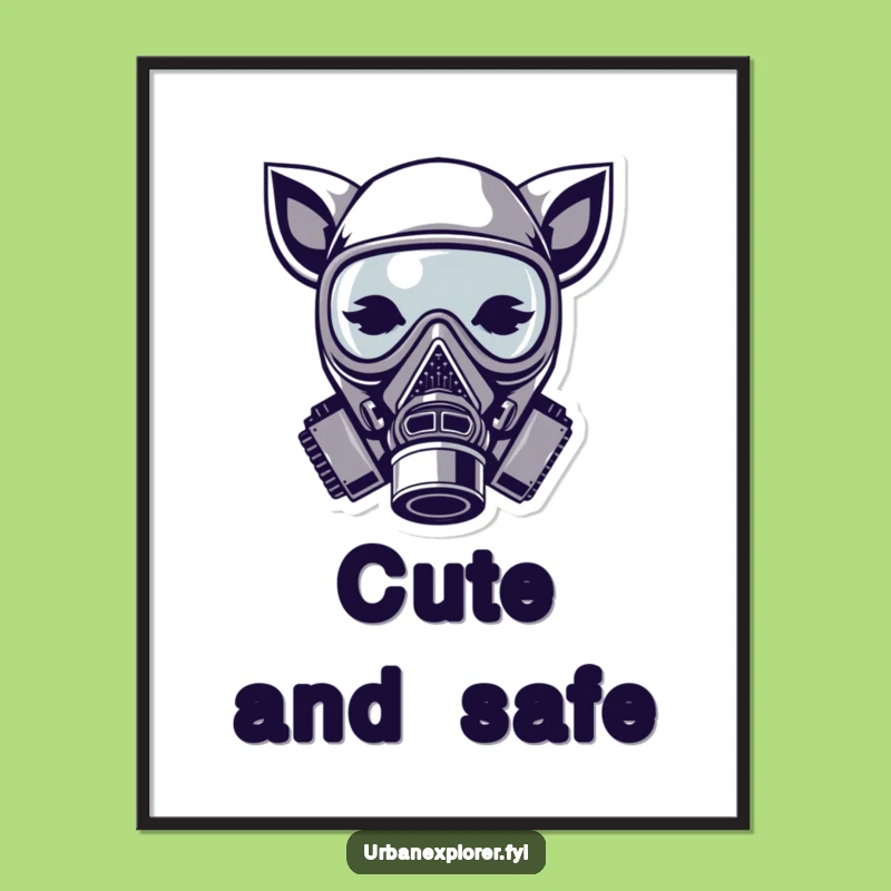 Funny Animal Ears Gas Mask Poster: Modern Cartoon Art for Bold Decor