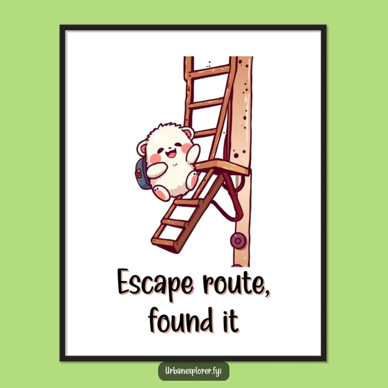 Funny Creature Fire Escape Poster - Playful Wall Art, Whimsical Decor, Excellent Funny Gift