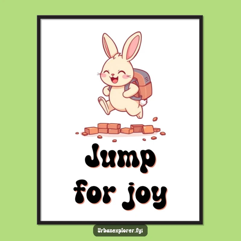 Funny Bunny Backpack Poster: Leaping Over Bricks Wall Art!