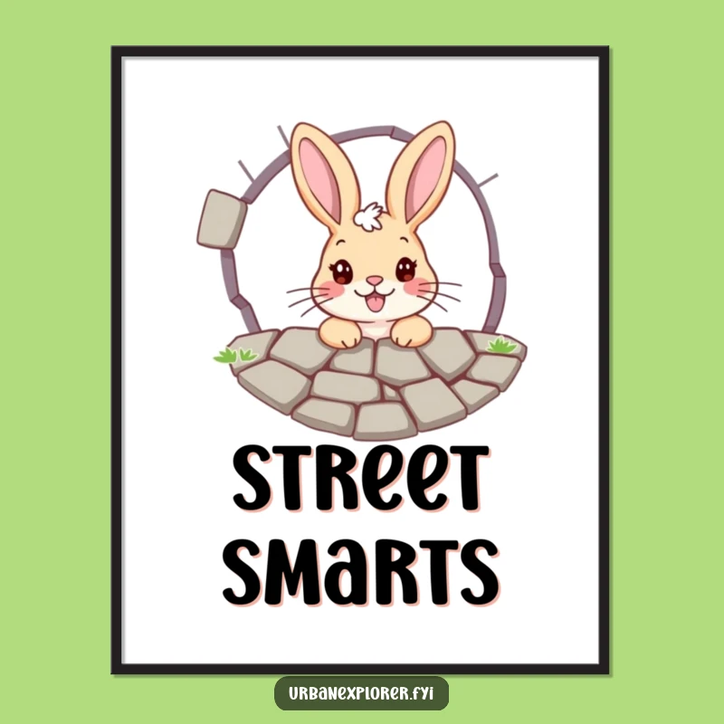 Funny Bunny Pavement Grate Poster - Quirky Wall Art for Curious & Cheerful Spaces