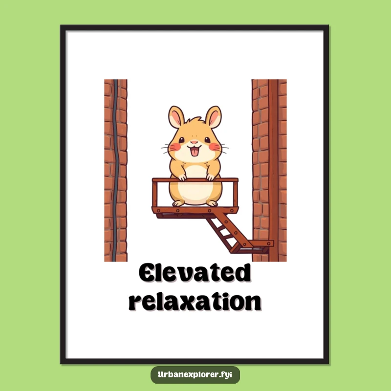 Funny Capybara Fire Escape Poster: Quirky Cartoon Character Wall Art Gift